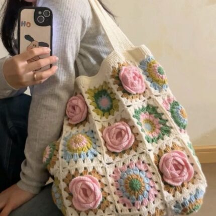 Camellia Grandmother Grid Shoulder Bag DIY